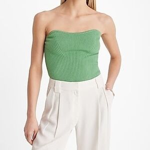 Express Green Ribbed Strapless Sweater Tube Top